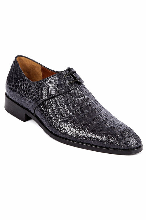 Men’s Navy Genuine Crocodile and Calfskin Leather Slip-On Dress Shoes