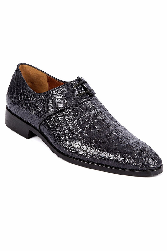 Men’s Navy Genuine Crocodile and Calfskin Leather Slip-On Dress Shoes