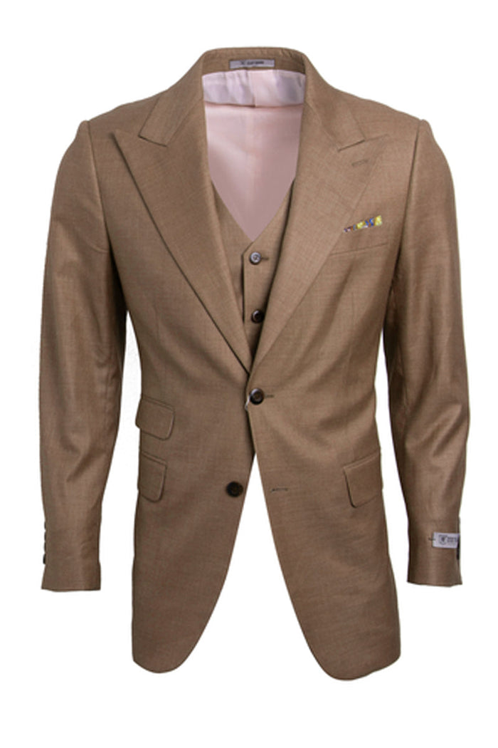 Taupe Sharkskin Stacy Adams Men's 1-Button Suit with Peak Lapel