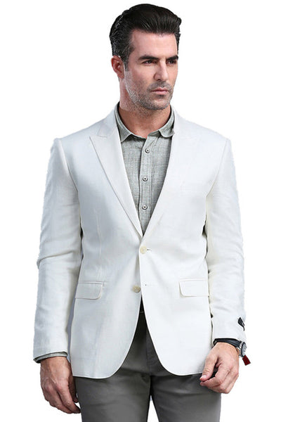 Men's White Slim Fit Peak Lapel Blazer by Tazio Suits