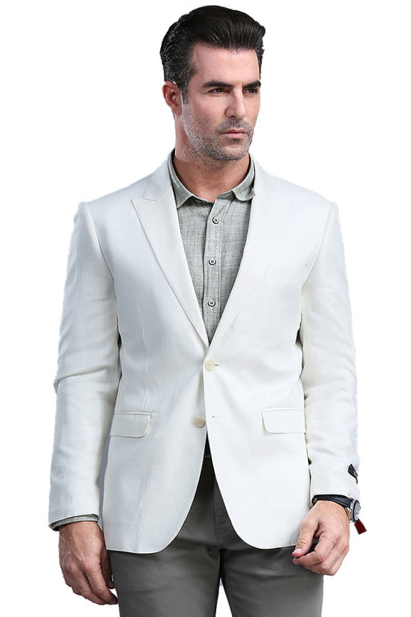 Men's White Slim Fit Peak Lapel Blazer by Tazio Suits