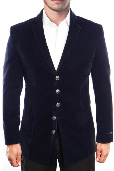 Men's Five Button Vintage Style Velvet Coats in Navy