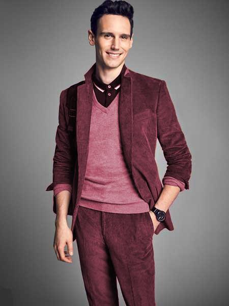 Men's Burgundy ~ Wine ~Maroon Suit 2 Buttons Style CORDUROY SUIT ( Blazer Sportcoat + Slacks) Burgundy Suit mensusain