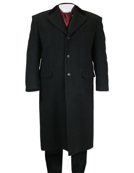 Men's Full Length Long Men's Dress Topcoat - Winter Coat In Black by USA Men's Outlet