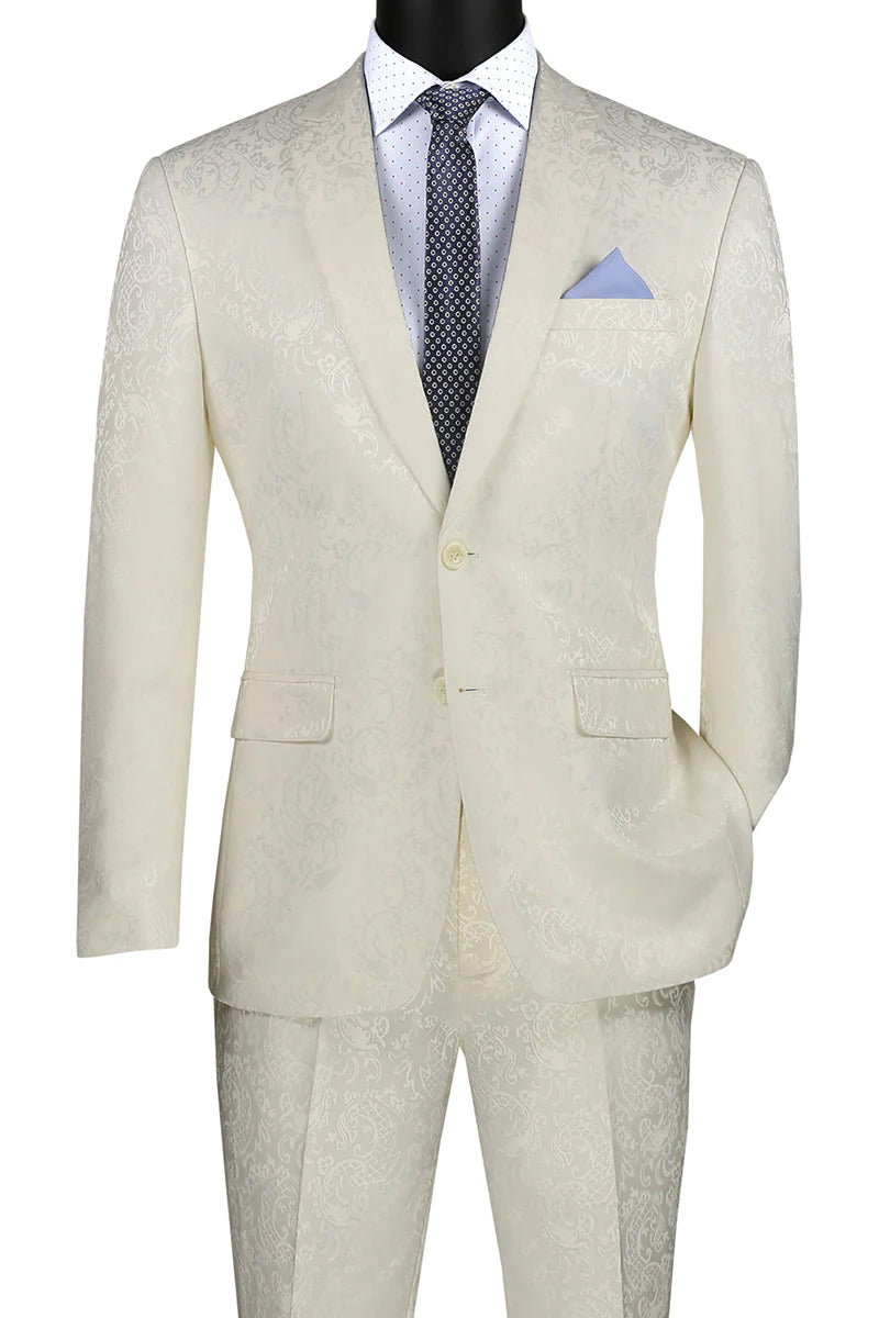 Silver Grey Men's Slim Fit Paisley Wedding & Prom 2026 Suit by Vinci