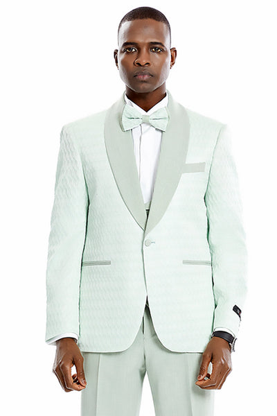 Men's Mint Green Vested Suit with Honeycomb Pattern