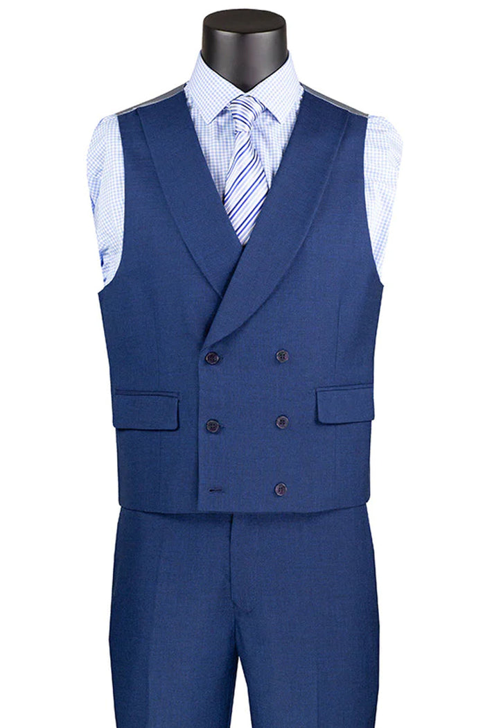 Sharkskin Men's Suit with Double Breasted Vest - Summer Tan by Vinci