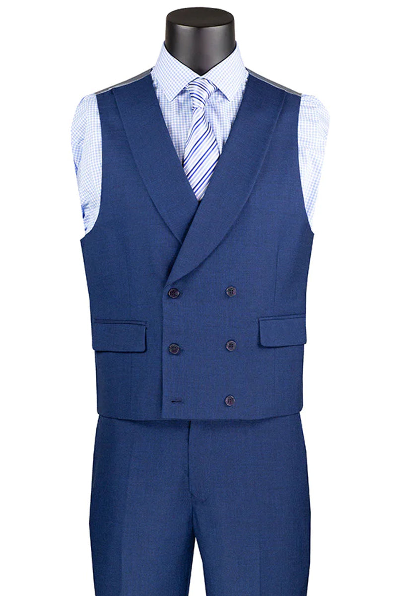 Sharkskin Men's Suit with Double Breasted Vest - Summer Tan by Vinci