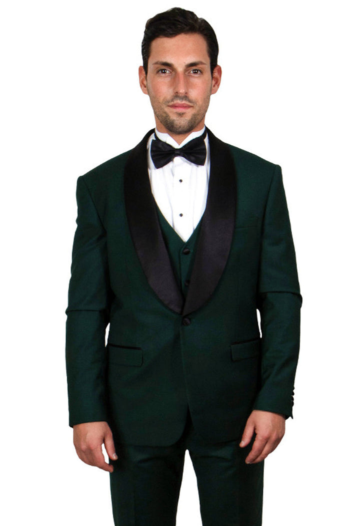 Elegant Hunter Green Tuxedo for Prom and Wedding: Stacy Adams' Refined One-Button Shawl Lapel Masterpiece