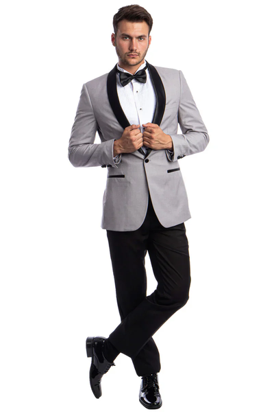 Designer Gray Prom Tuxedo - Grey Wedding Skinny Fit Suit