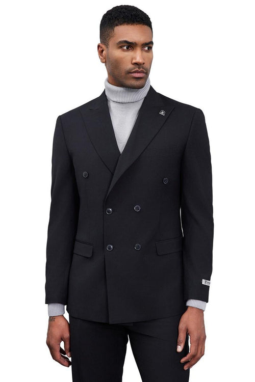 Men's Designer Stacy Adams Classic Double Breasted Suit in Black