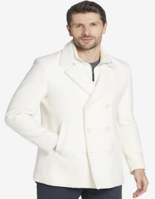 Cream Color Pea Coat - Ivory Double Breasted Wool Coat - Off White Car Coats USA Men's Outlet