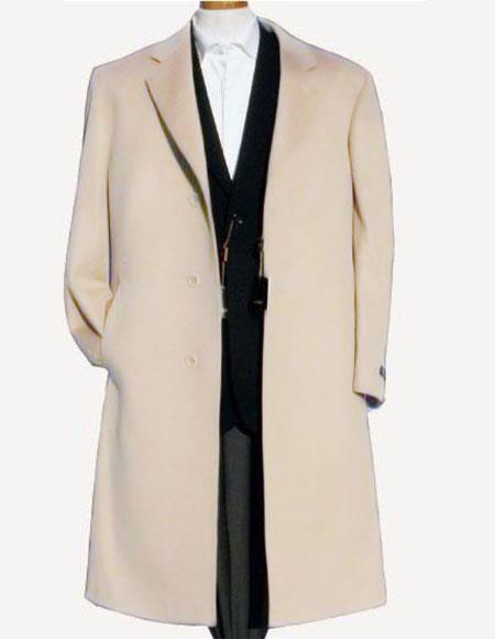 Wool Overcoat ~ Long Men's Dress Topcoat - Winter Coat Off White ~ Ivory ~ Cream by USA Men's Outlet