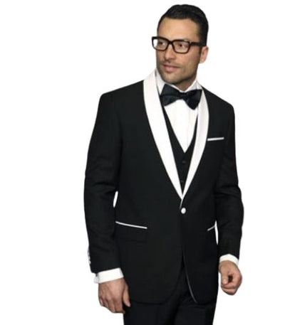 Men's Black Shawl Collar Dinner Jacket Black Lapel 1 Button Blazer Sport coat