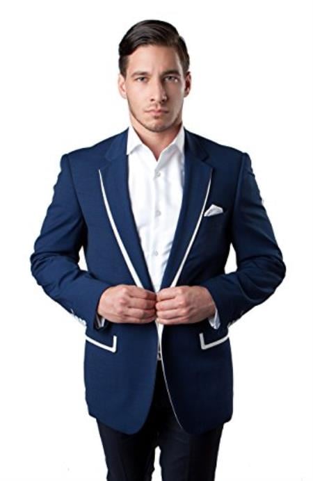 Men's Tazio 1 Button Slim Fit Dark Blue Blazer mensusain