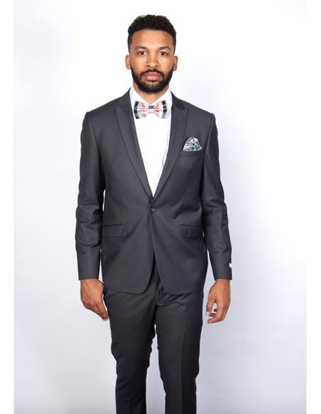 Rossiman Men’s Slim Fit Gray Wool Suit - 1-Button Peak Lapel Jacket & Tapered Low-Rise Pants - Italian Tailored 3-Piece Luxury Suit by USA Men's Outlet