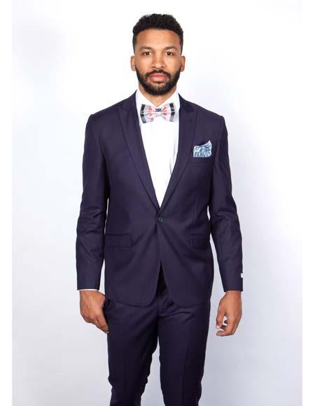 Men’s Slim Fit 100% Wool Suit by Rossiman Rossi - Peak Lapel Jacket & Plum Tapered Pants - Italian Tailored Luxury 3-Piece Suit USA Men's Outlet