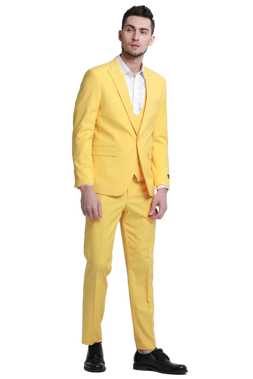 Men's Yellow Slim Fit Double Breasted Vest for Weddings