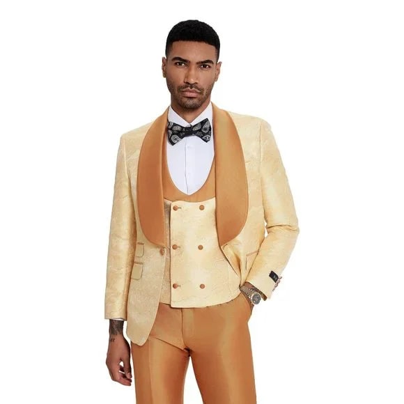 2024 Prom Special Orange Tuxedo Suit w/ Double-Breasted Vest by Tazzio PROMTUXEDO