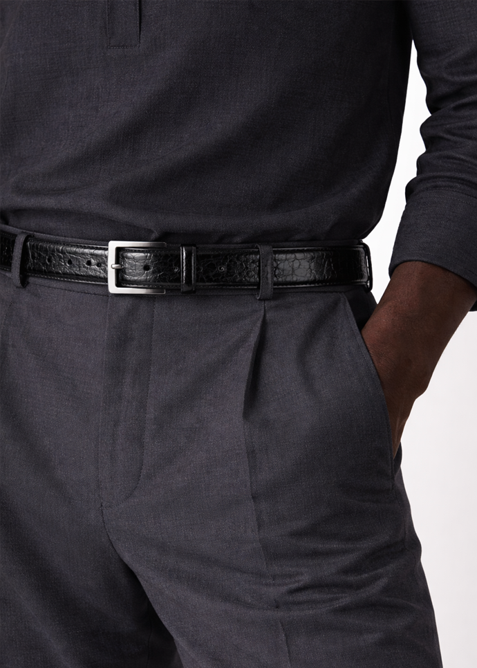 Belvedere "Ostrich Leg Belt" - Black Genuine Ostrich Shoe