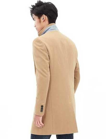 Mens Overcoat Three Quarters Length Men's Long Jacket Dress Coat Camel Wool Blend 3 Button Men's Carcoat ~ Designer Men's Wool Men's Peacoat Sale USA Men's Outlet