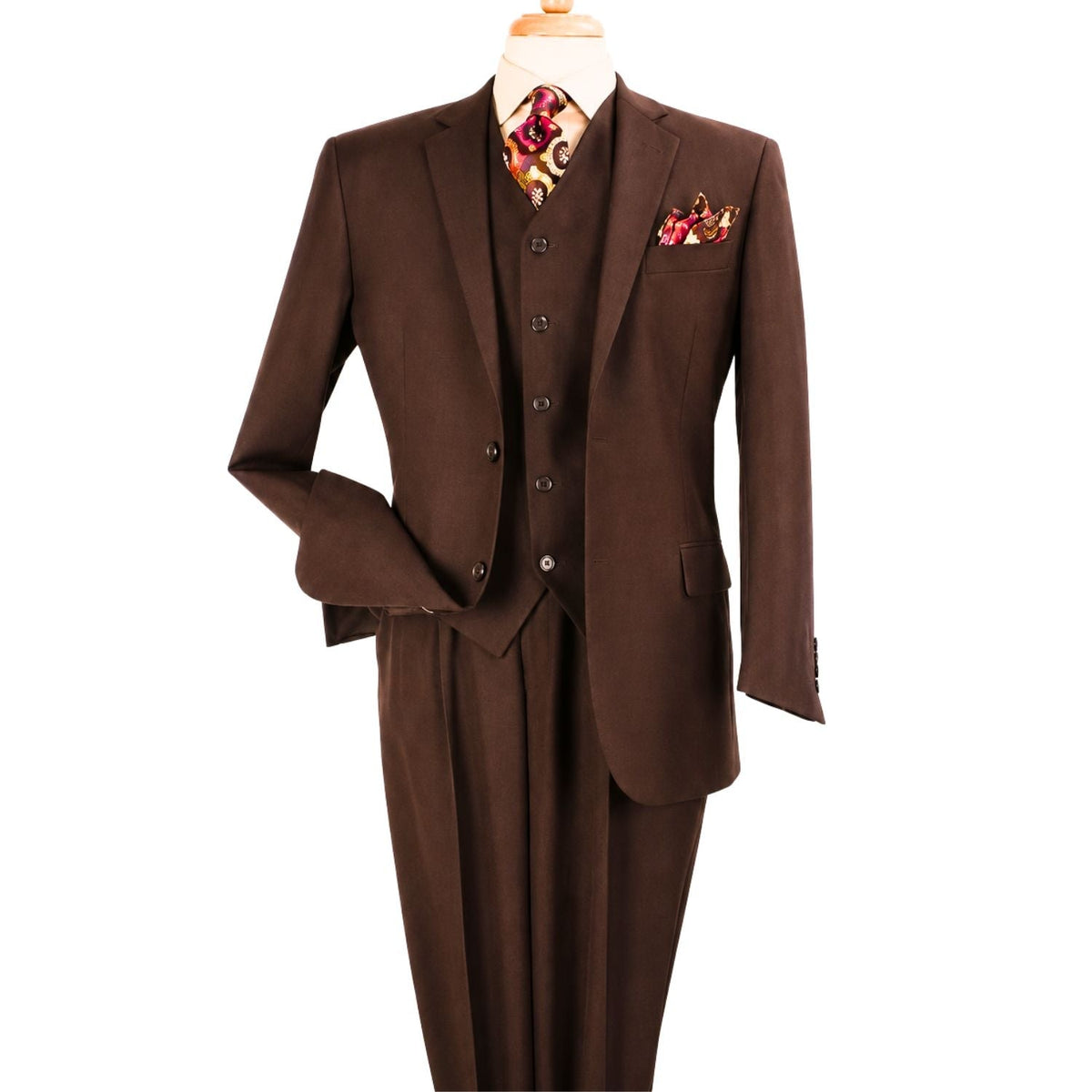 Brown 3-Piece Poplin Suit with Vest - Modern Fit