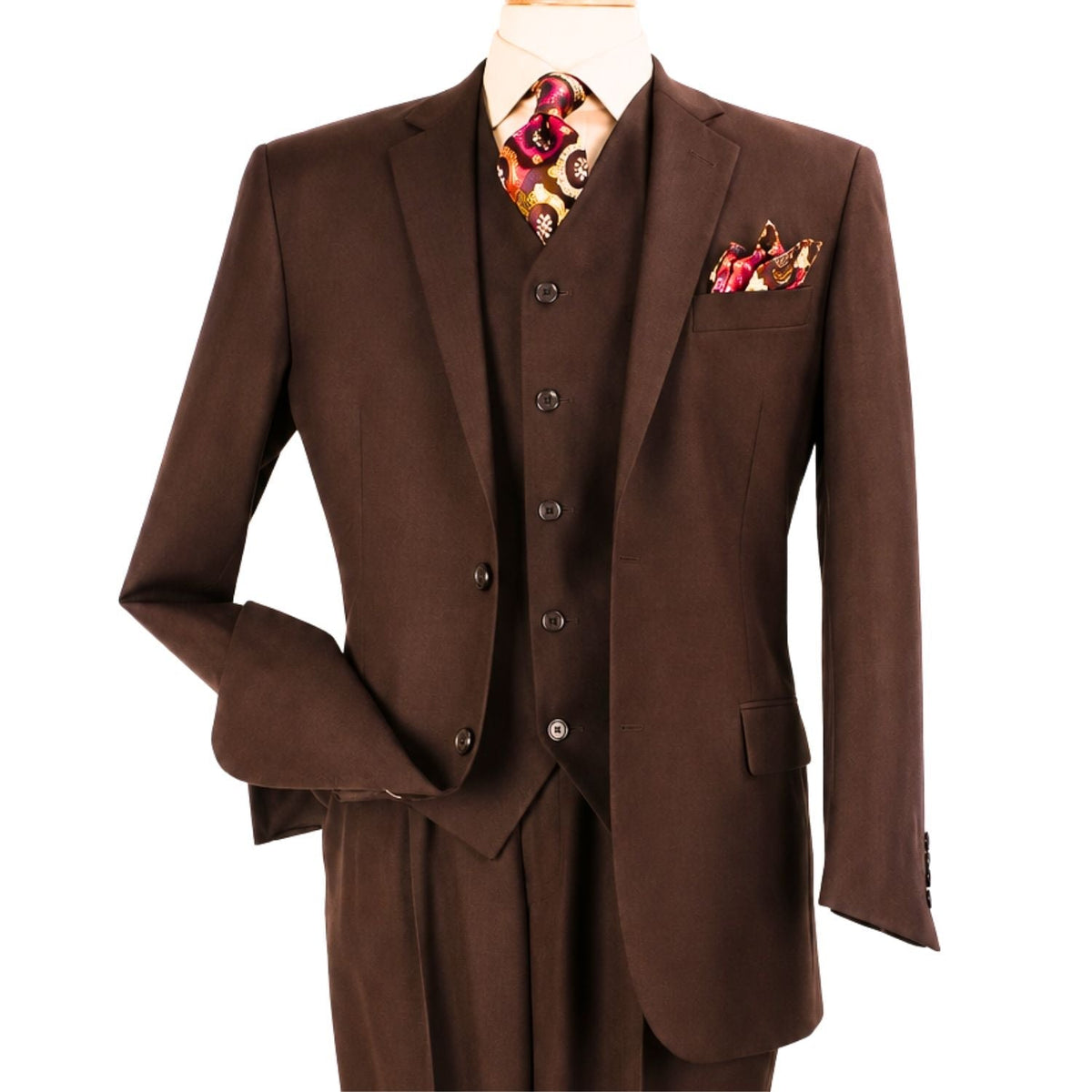 Brown 3-Piece Poplin Suit with Vest - Modern Fit