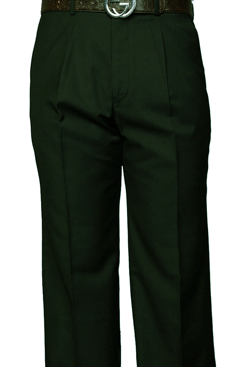 Men's Hunter Green Wool Pleated Dress Pant