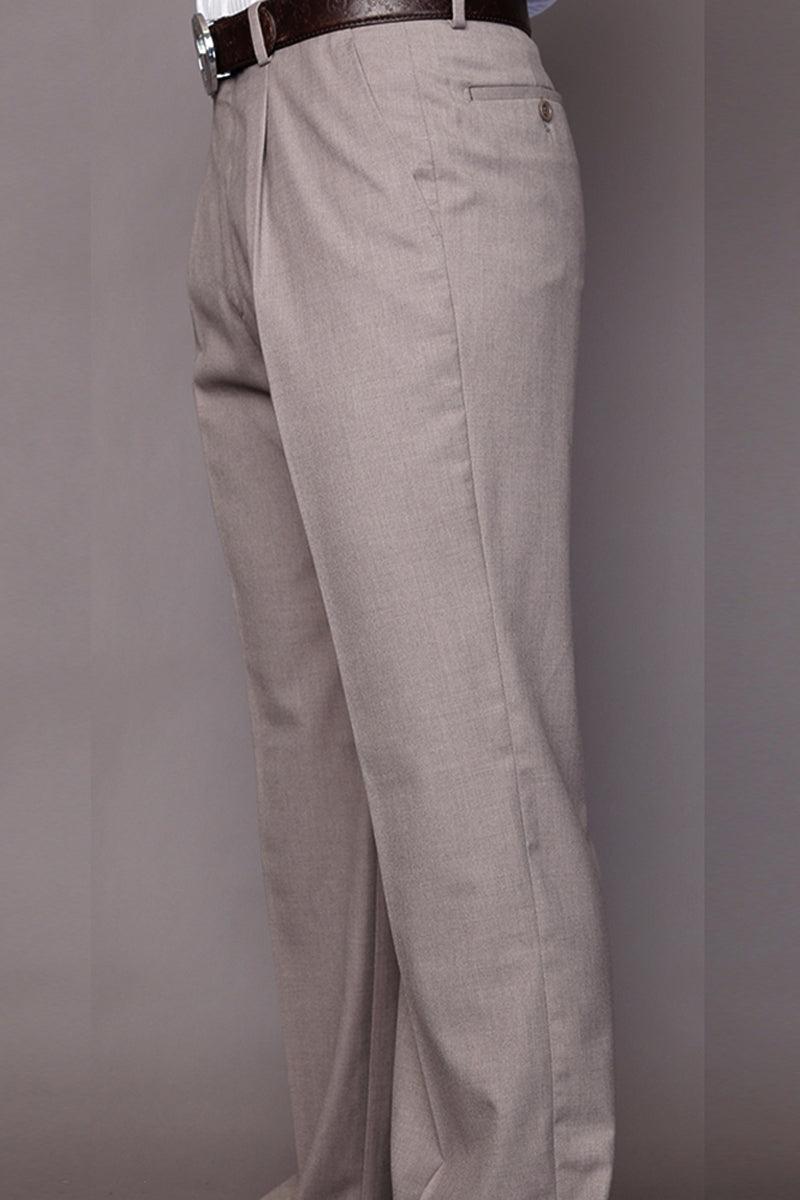 Men's Classic Fit Pleated Wool Dress Pants in Tan