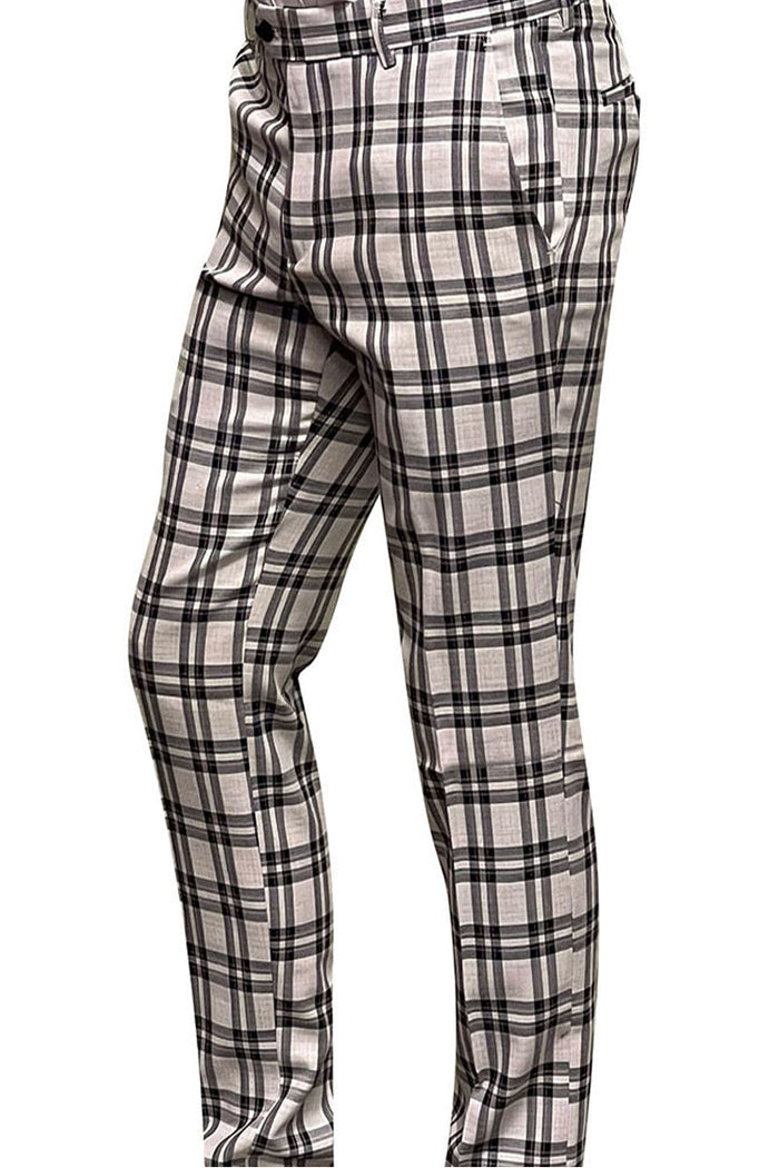 Men's Black Windowpane Wool Dress Pants