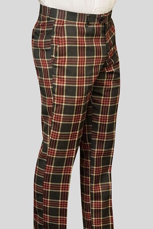 Men's Burgundy Tartan Wool Dress Pant