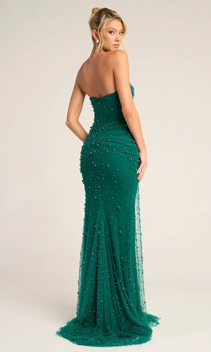 Beaded Sheath Evening Gown with Sheer Corset Bodice Formal Prom Dress Portia and Scarlett PS26022