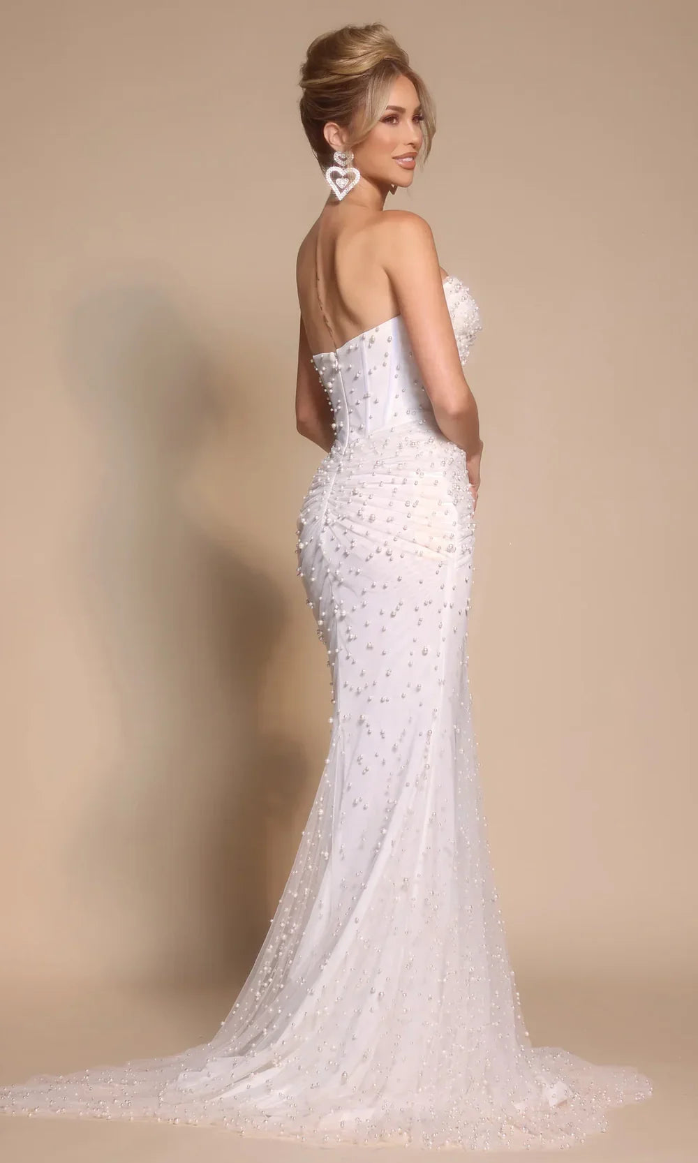 Beaded Sheath Evening Gown with Sheer Corset Bodice Formal Prom Dress Portia and Scarlett PS26022