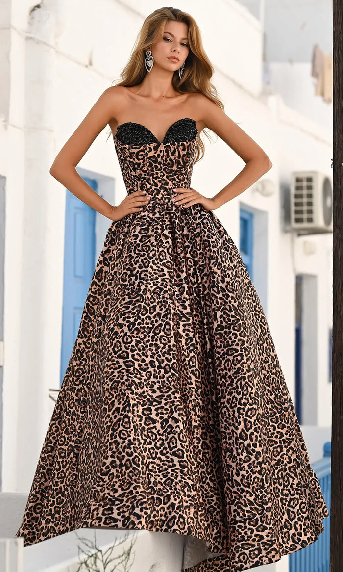 Leopard Print Ball Gown Strapless Sweetheart Corset Bodice Dress by Portia and Scarlett PS26188