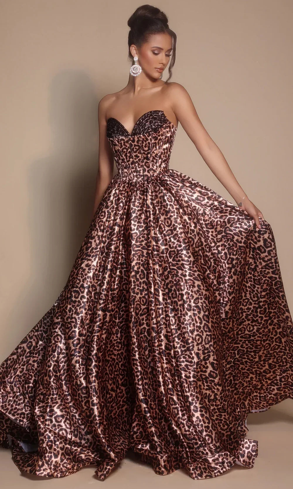 Leopard Print Ball Gown Strapless Sweetheart Corset Bodice Dress by Portia and Scarlett PS26188