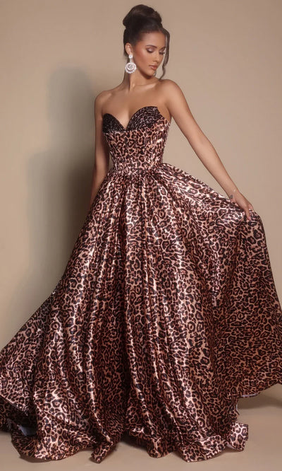 Leopard Print Ball Gown Strapless Sweetheart Corset Bodice Dress by Portia and Scarlett PS26188