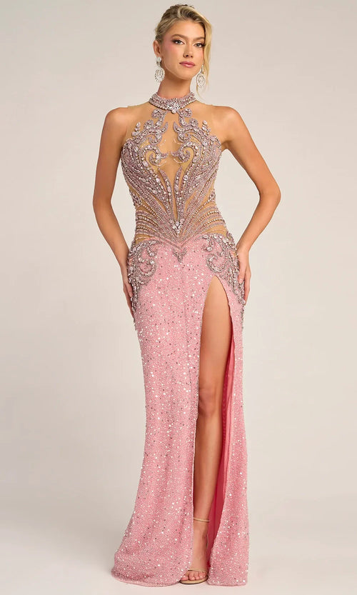 Beaded Strapless Gown with High Slit Luxe Sequin Embellished Dress by Portia & Scarlett PS26436C