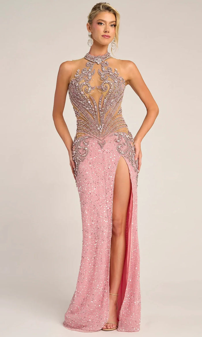 Beaded Strapless Gown with High Slit Luxe Sequin Embellished Dress by Portia & Scarlett PS26436C