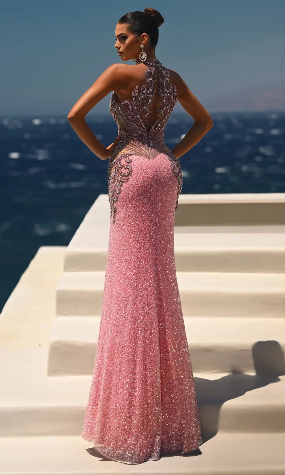 Beaded Strapless Gown with High Slit Luxe Sequin Embellished Dress by Portia & Scarlett PS26436C