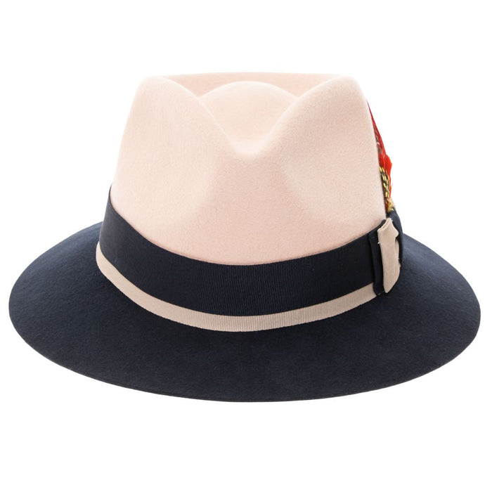 White & Navy Puck Trilby Crushable Hat by Ferrecci