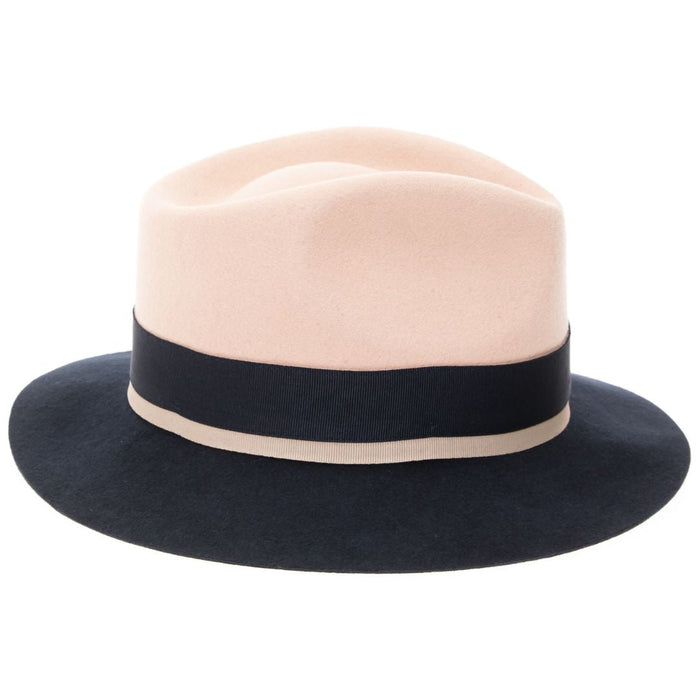 White & Navy Puck Trilby Crushable Hat by Ferrecci