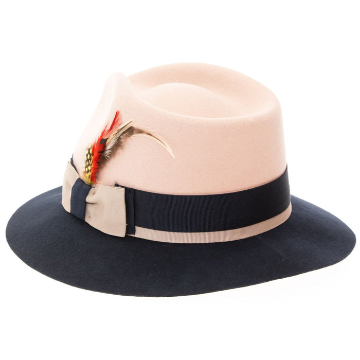 White & Navy Puck Trilby Crushable Hat by Ferrecci