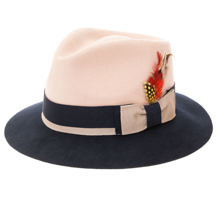 White & Navy Puck Trilby Crushable Hat by Ferrecci