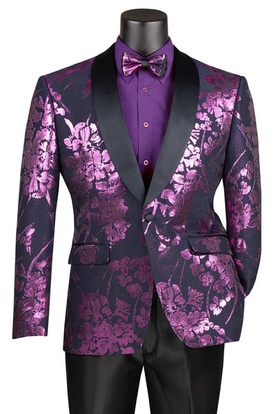 Lavender  Prom Tuxedo Suit - Lavender Wedding Suit -Men's Shiny Foil Floral Paisley Prom & Wedding Tuxedo Jacket