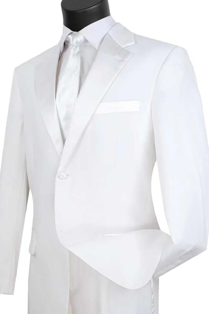 White  Prom Tuxedo Suit - White Wedding Suit - Mens Classic 2 Button Poplin Tuxedo