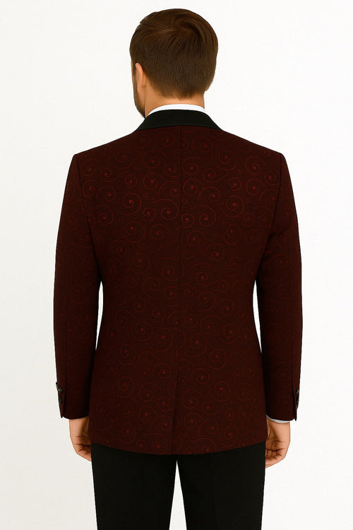 Paisley-300 Burgundy and Black Tuxedo Blazer with Bow Tie