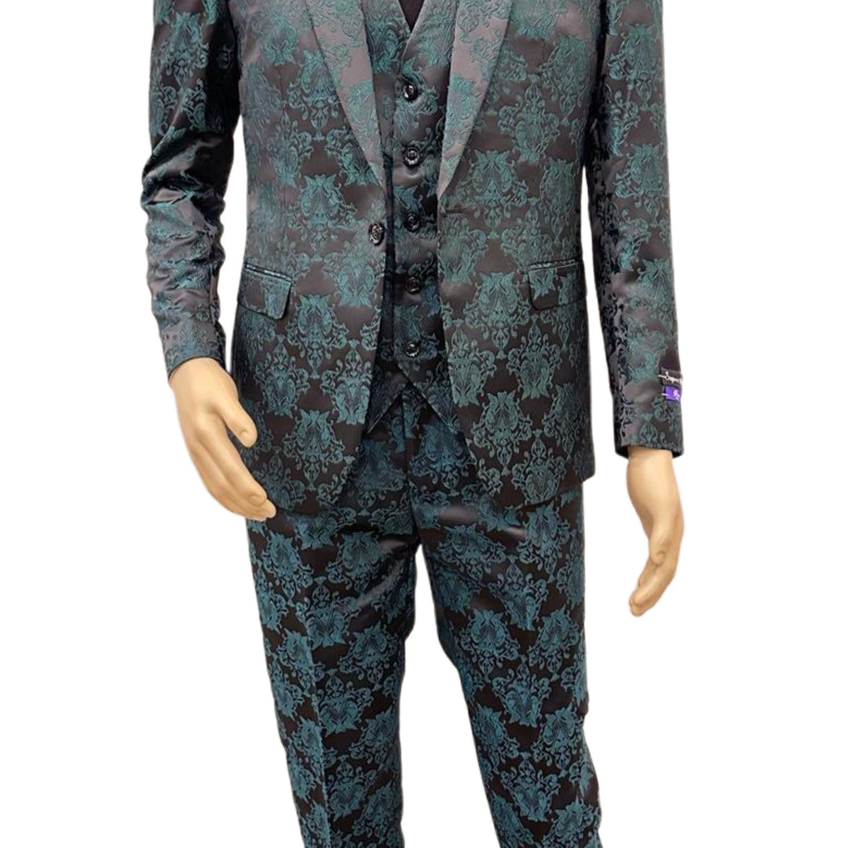 black suit with emerald green dress Trim Fit 3 Piece Suit Black – Wedding Shoppe main image 0