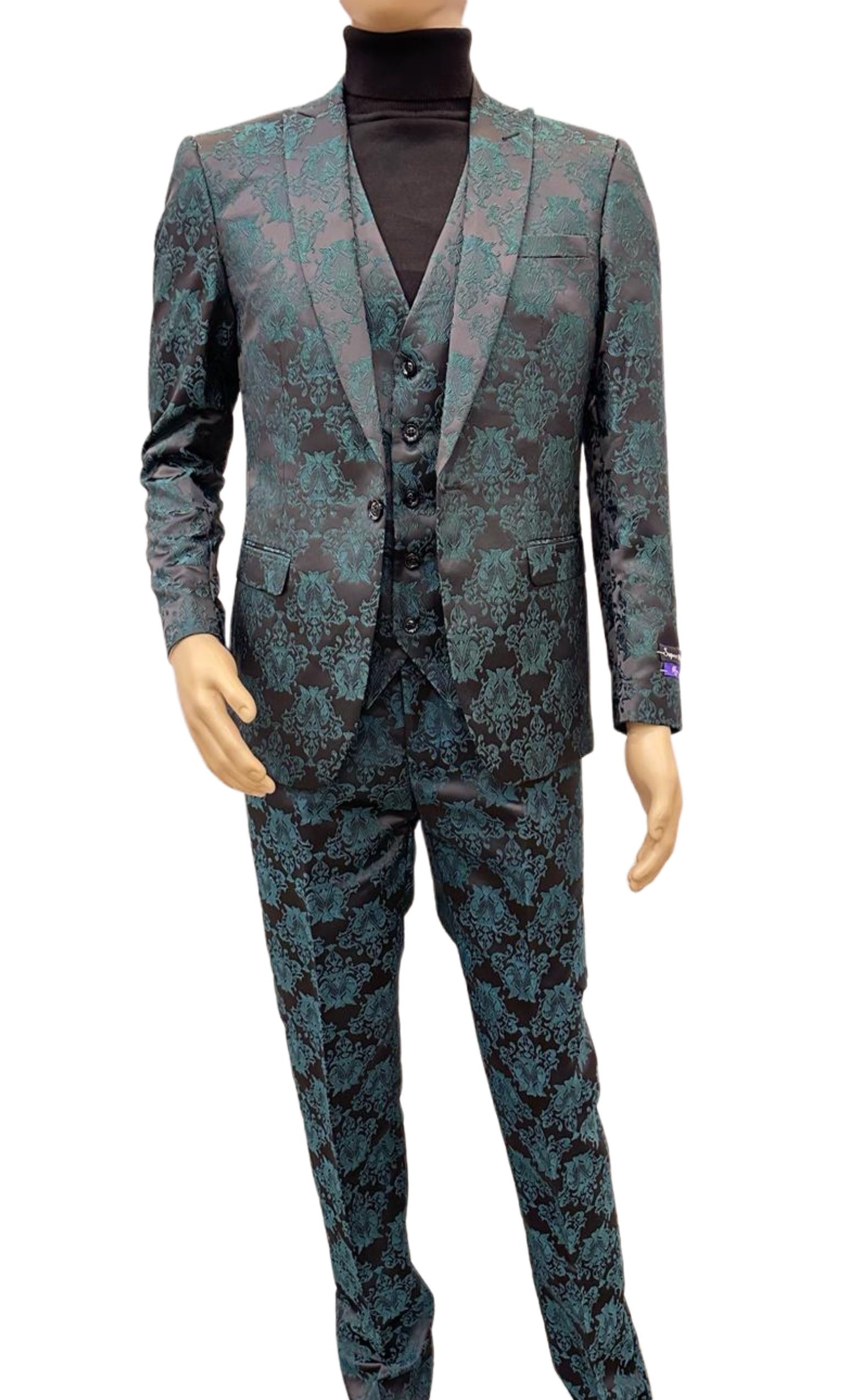 Paisley Suit - Black and Emerald Green Prom Suit - Slim Fit Stage Suit – SuitUSA