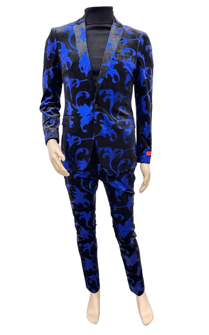 Paisley Suit - Black and Royal Prom Suit - Slim Fit Stage Suit by USA Men's Outlet