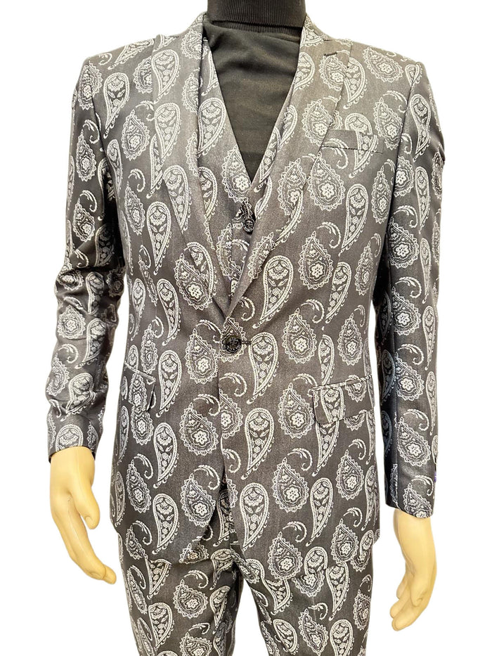 Paisley Suit - Gray - Silver - Charcoal Prom Suit - Slim Fit Stage Suit USA Men's Outlet